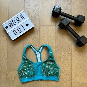North Face Medium Impact Teal and Green Snake Skin Sports Bra